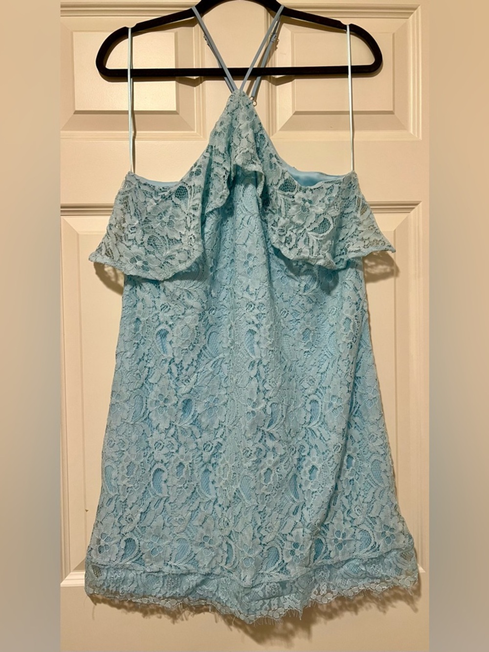 Francesca’s Light Blue Lace Off-Shoulder Women’s Dress